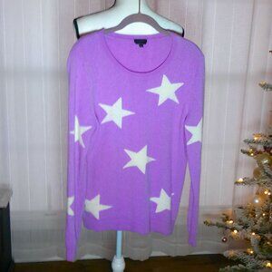 TALBOTS Long Sleeve Scoop Neck Cashmere Pink /w Stars Sweater L
